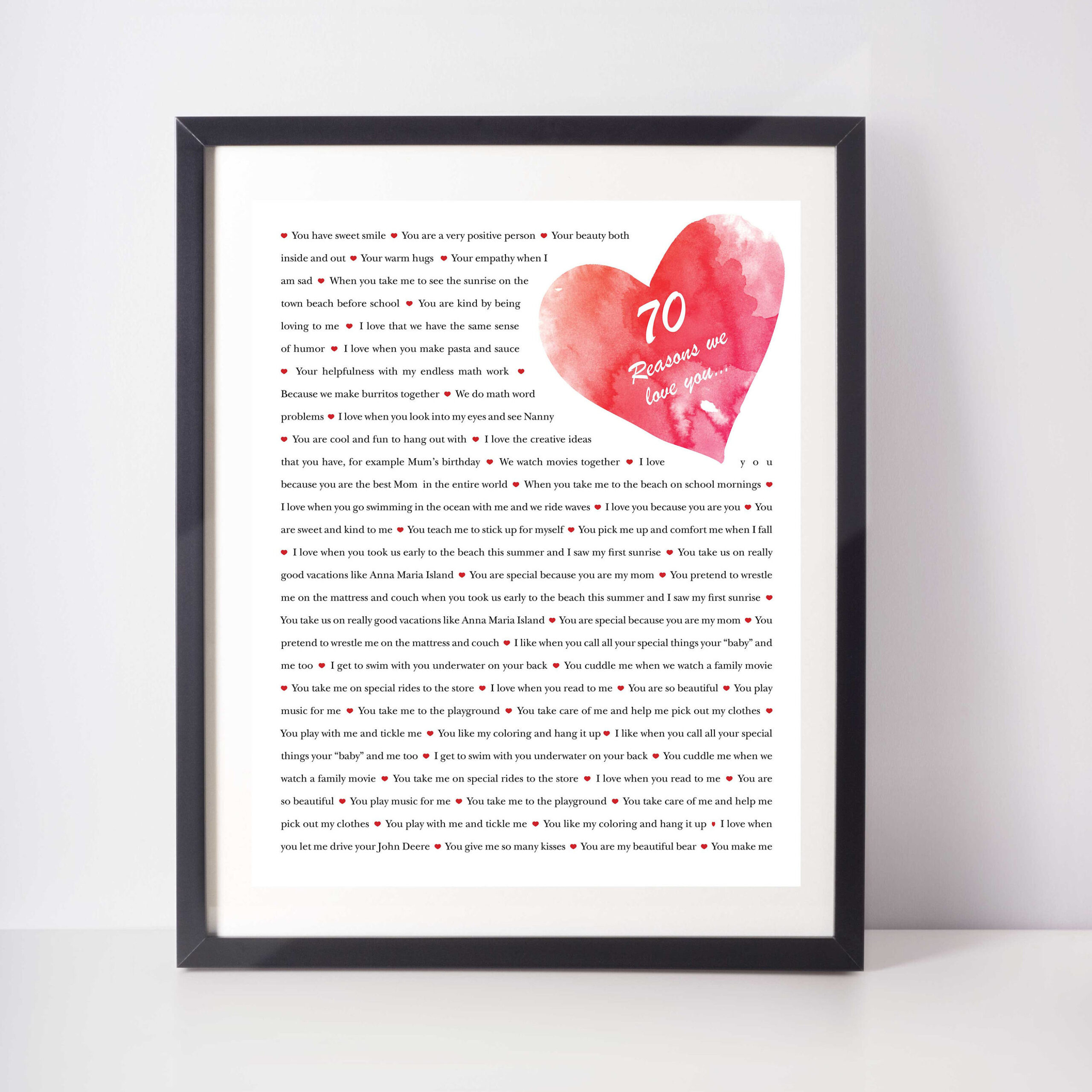 70 Reasons We Love You Print