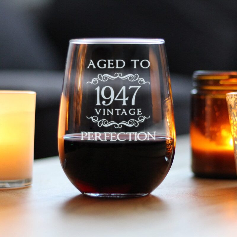 Unique 75th Birthday Stemless Wine Glass